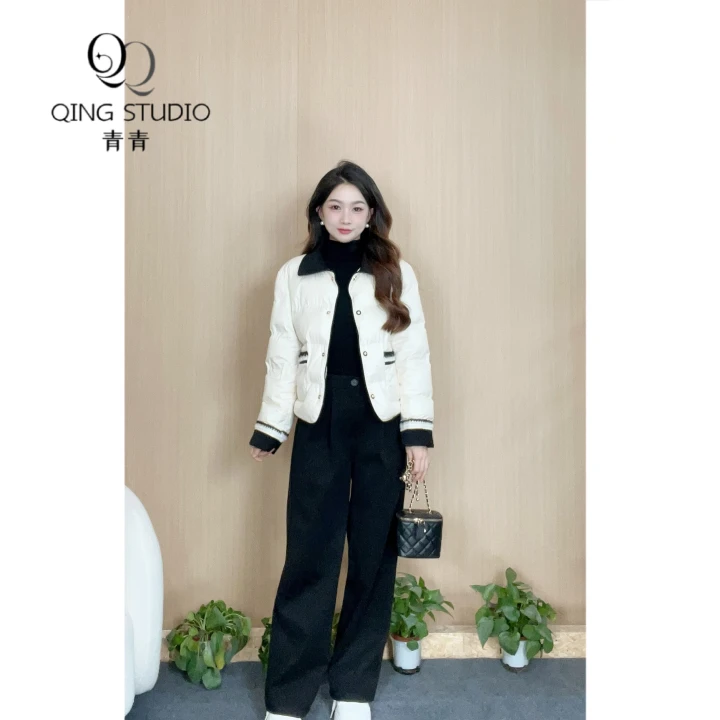 【青青定制】小个子冬季新款法式轻奢显瘦时尚百搭拼接保暖棉服外套