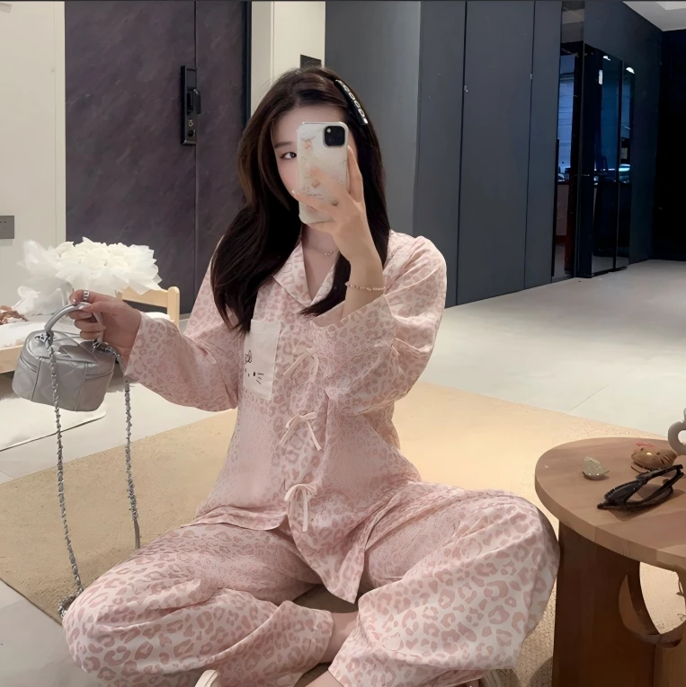 【秀秀家】秋季上新《限定豹纹》丝质高定长袖长裤睡衣家居服套装