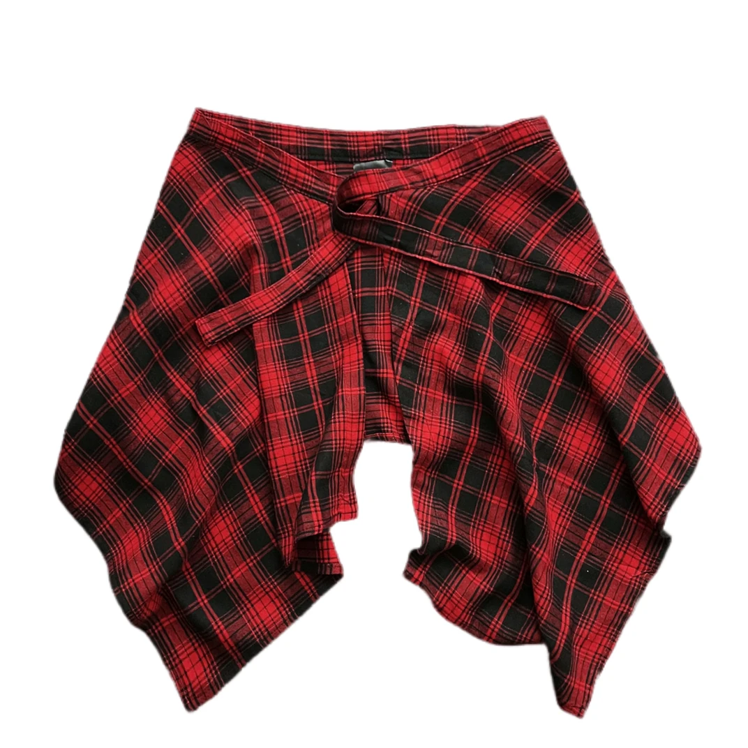 潮牌屁帘一片式系带藏肉神器卫衣叠穿格子屁帘男女半身裙下摆宽松