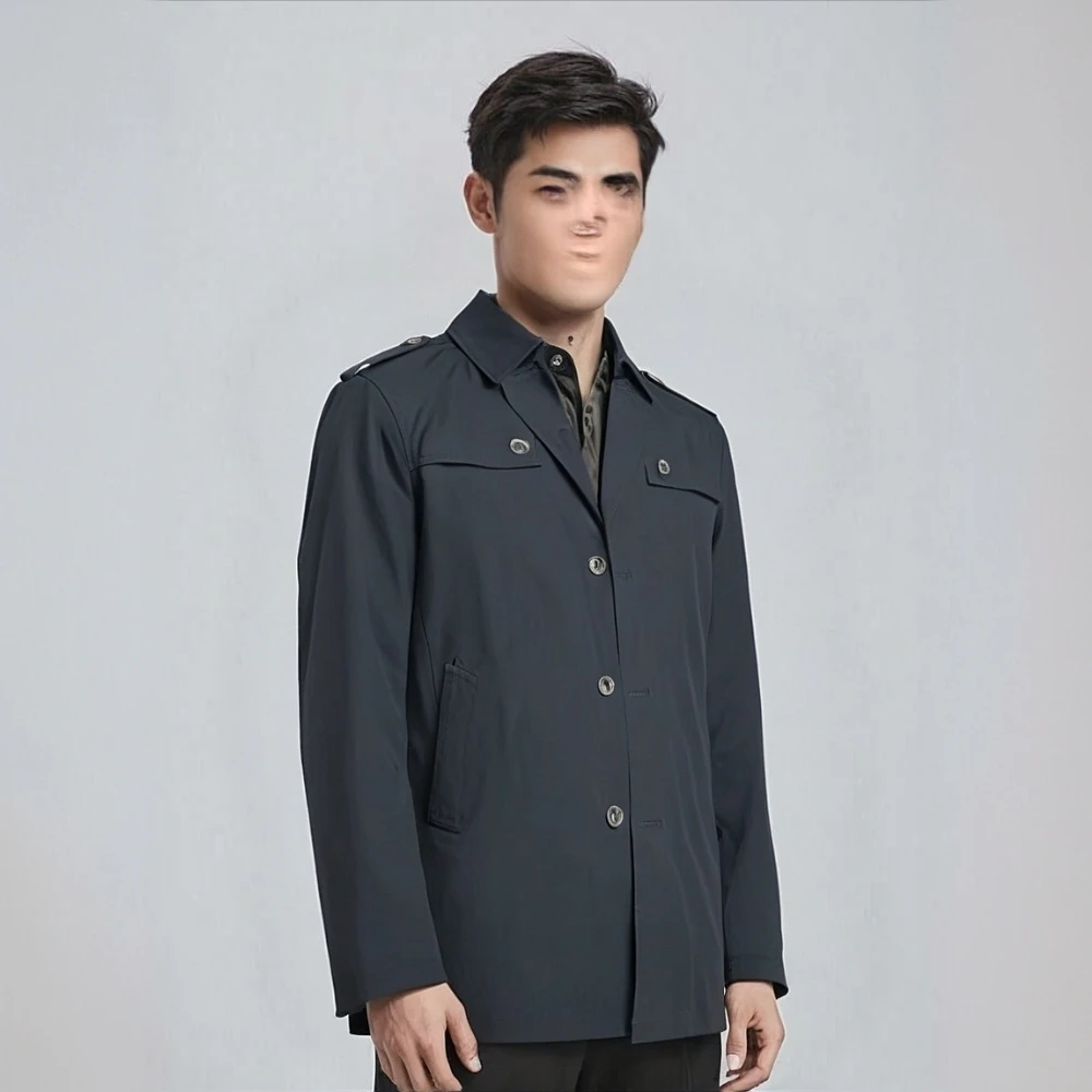 秋冬长款春秋中长款风衣商务时尚黑色极简风