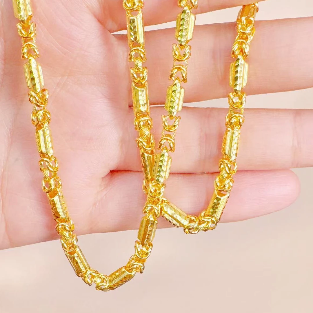 足金999龙骨筒珠二合一项链时尚百搭金色