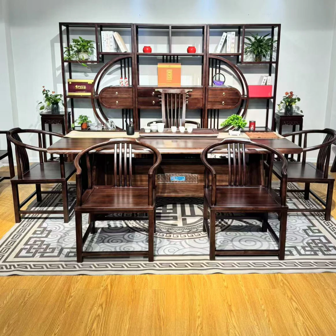 新中式实木乌金木大板茶桌椅整套办公两用家用一体泡茶桌功夫两用