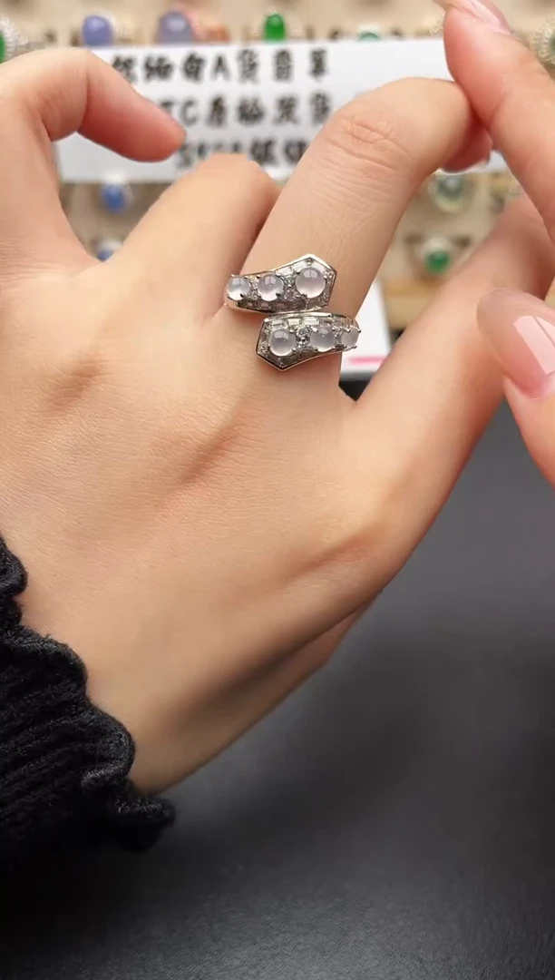 银S925镶嵌戒指翡翠一物一证一礼盒