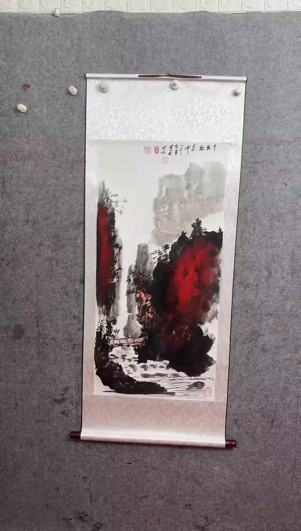 国画张领军手绘国画作品红山水