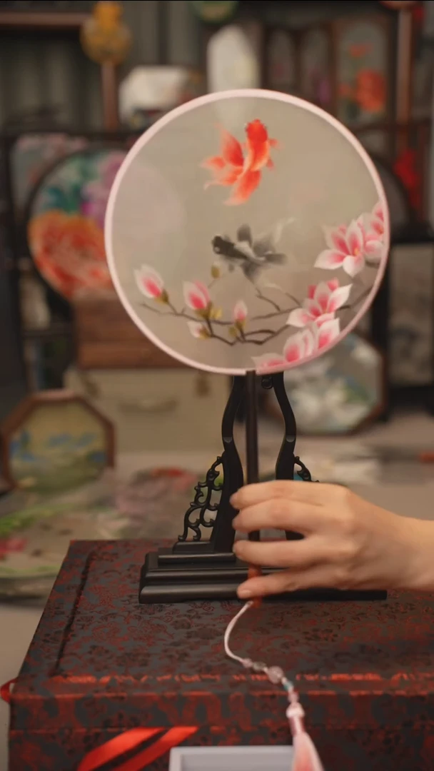 扇子团扇 绣花双面非遗