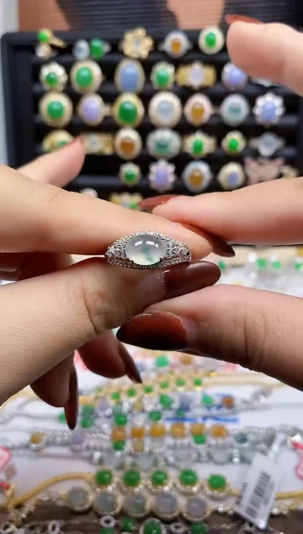 银S925镶嵌戒指翡翠7673