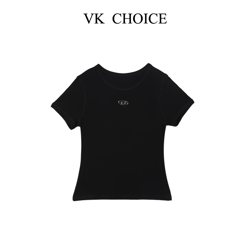 VKCHOICE【一眼心动】黑色圆领修身百搭小众原创时尚T恤上衣25031