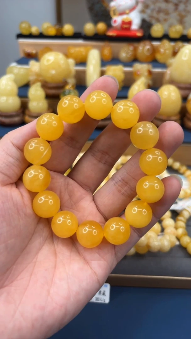 手串琥珀未镶嵌p54焦皮料蜜蜡手串 15mm 27.54克