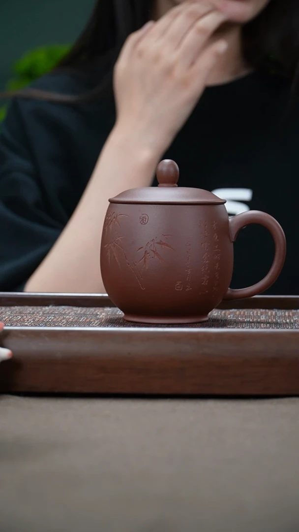 茶杯紫砂13.原矿底槽青竹叶龙蛋杯350cc