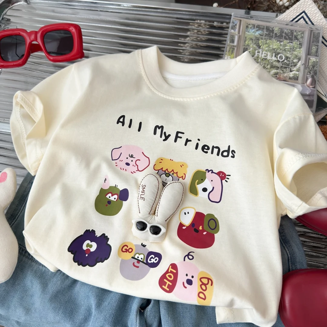 A类100棉儿童短袖纯棉T恤女童男童成人亲子卡通短袖夏季汉堡短袖