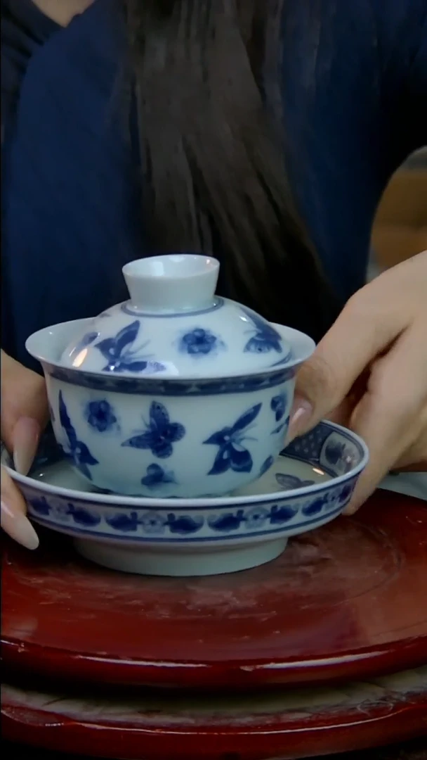 摆件陶蝶恋花高足三才