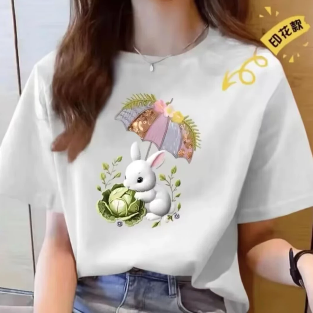 2025新款时尚短袖百搭夏季印花圆领潮流韩版卡通insT恤