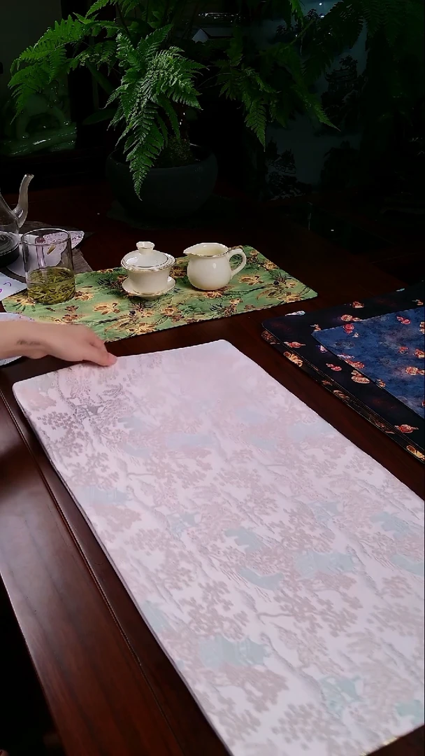 【亭台楼阁粉双面】中国风干泡织锦茶席33*65