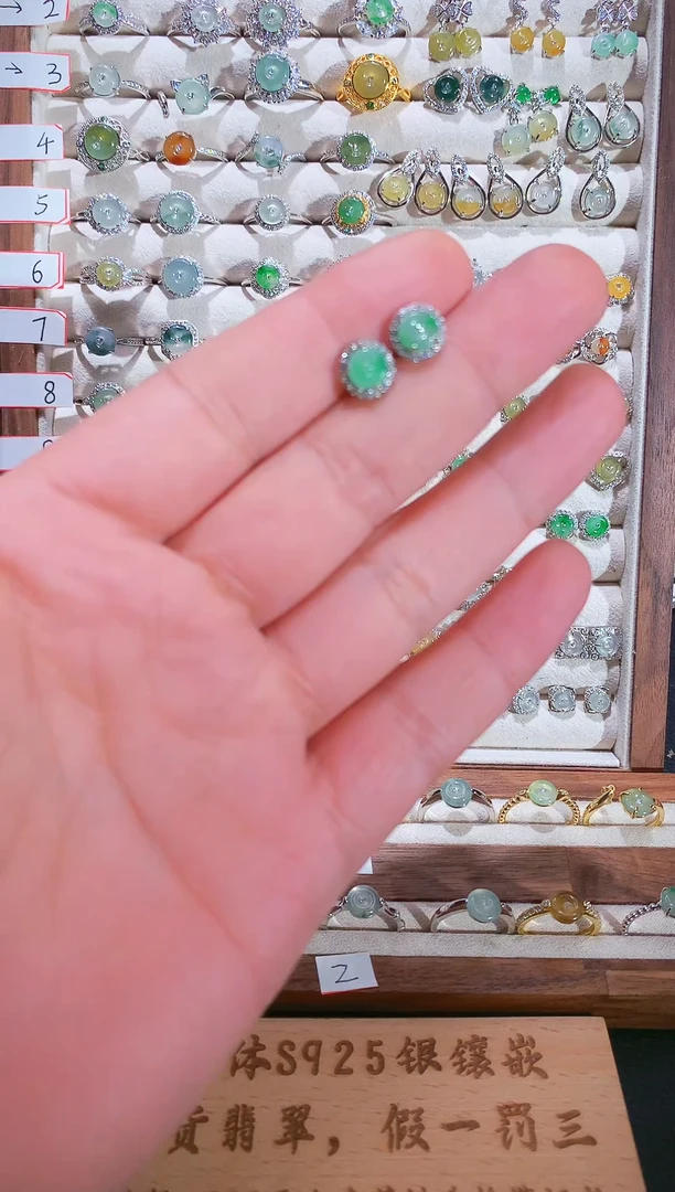 银S925镶嵌戒指翡翠S925银镶翡翠平安扣女饰品