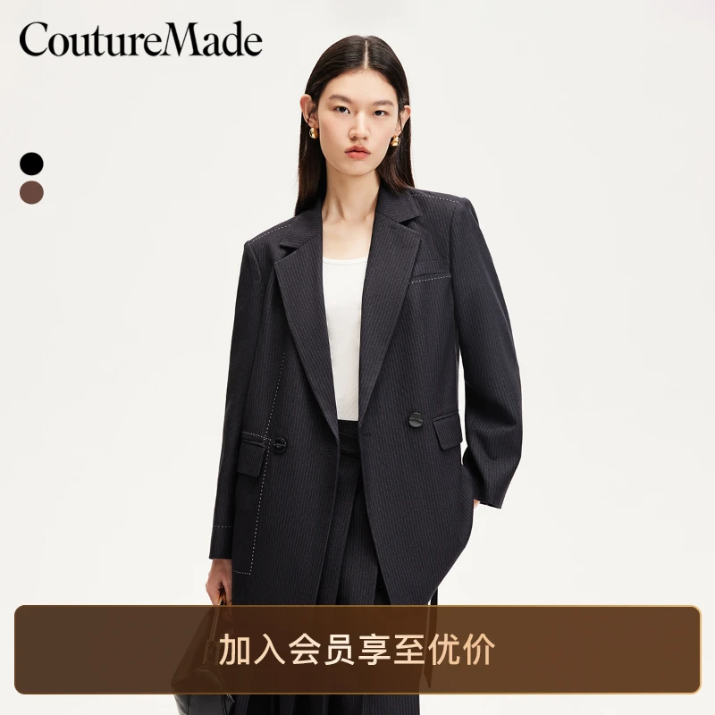 Couture Made西服设计感缝线休闲西装复古洋气流光风百搭老钱风