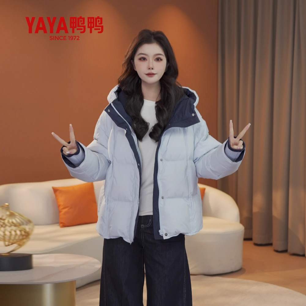 鸭鸭羽绒面包服女2025秋冬反季短款连帽宽松保暖休闲百搭厚外套Y