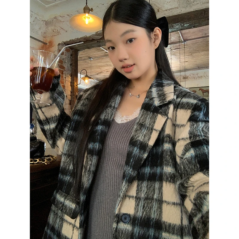 【倪子清仓】美式复古宽松加厚高级感BD毛呢外套244C2790