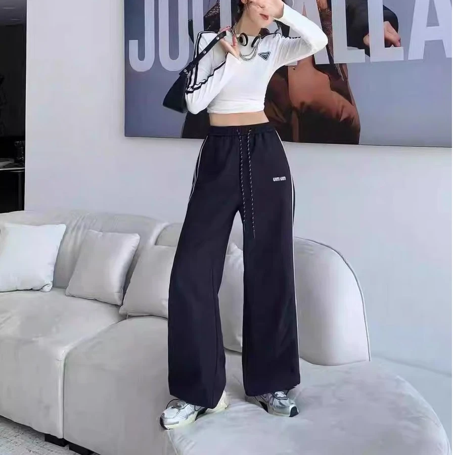 休闲裤显瘦高腰直筒时尚百搭夏季宽松拖地353