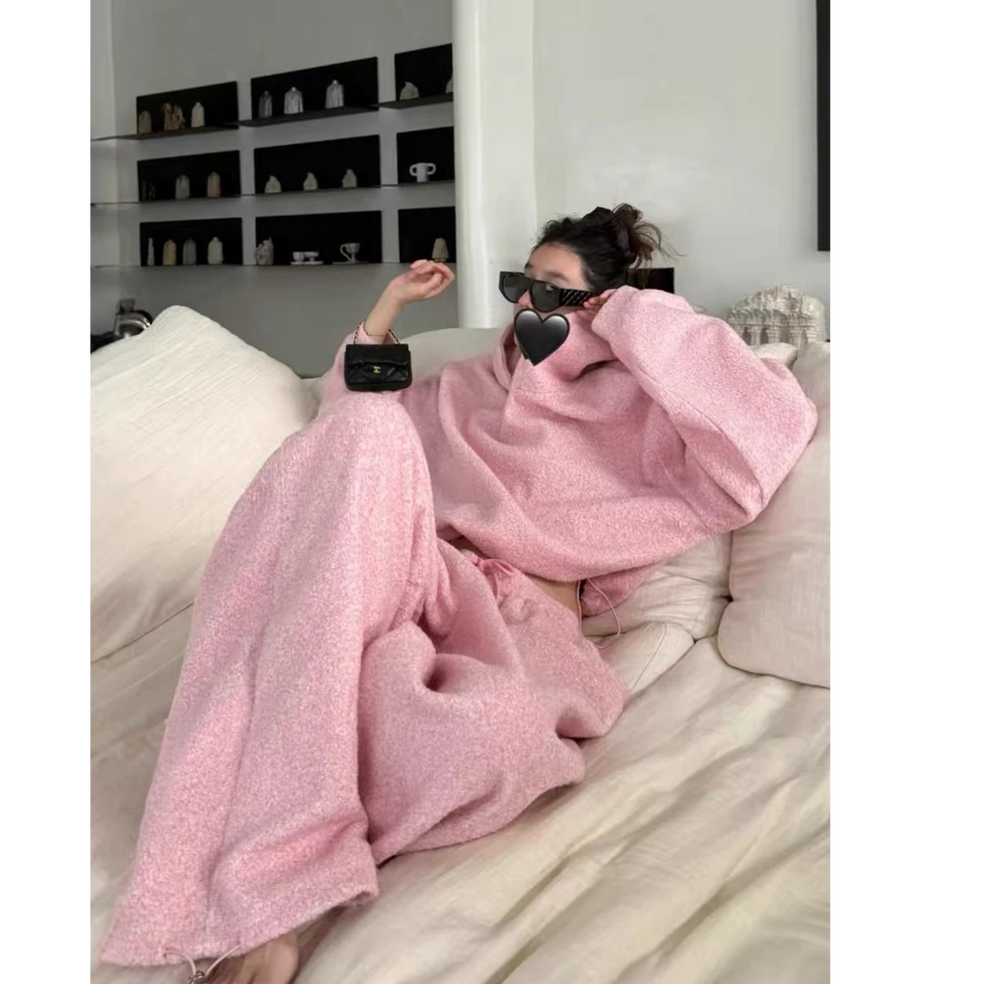 毛茸茸加厚巨好看的卫衣运动套装女秋冬季新款高级感阔腿裤两件套