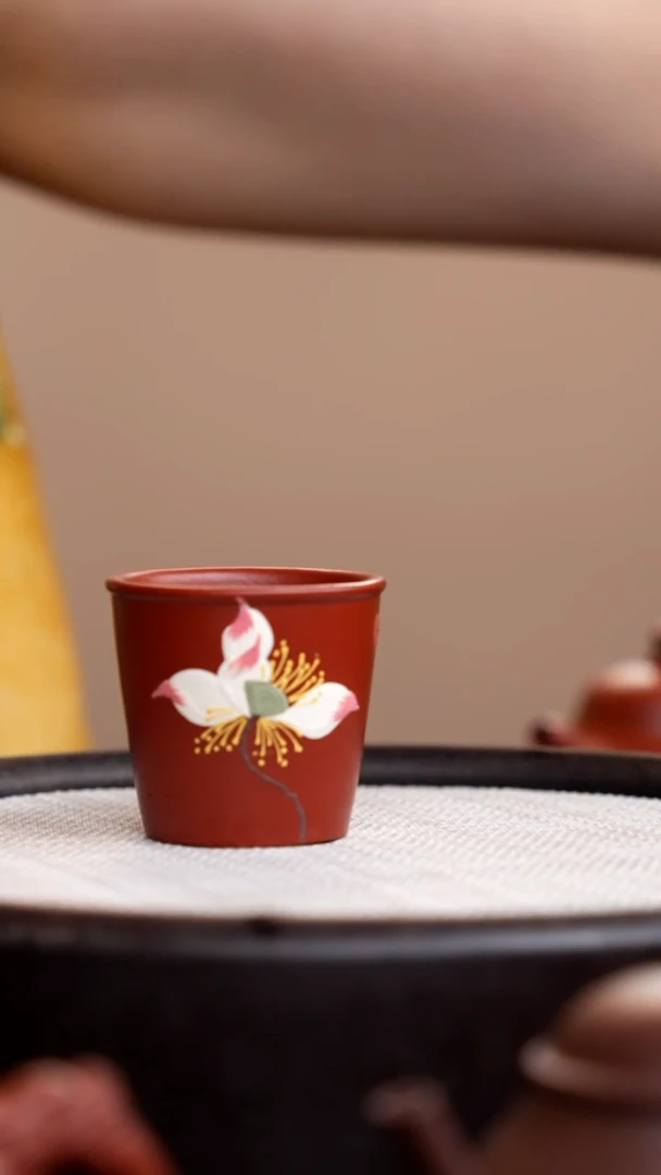 茶壶紫砂朱泥直口荷花杯