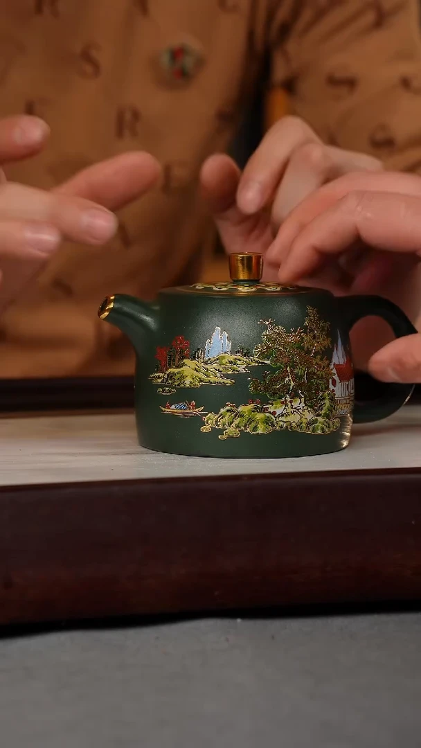 【闪购商品】紫砂茶壶苏门答腊青 井栏 山房珐琅彩