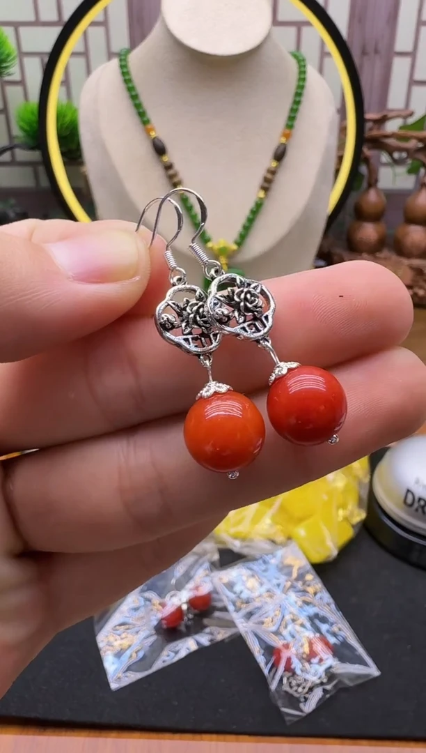 银S925镶嵌翡翠耳饰E84