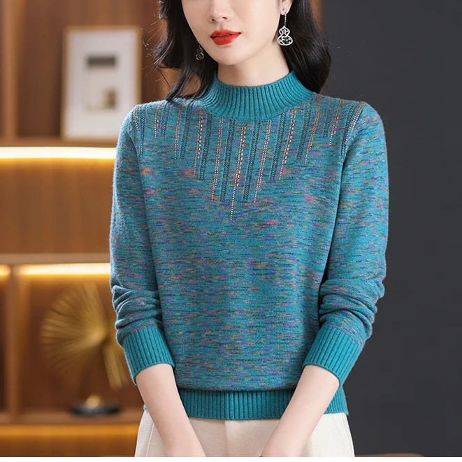 冬季半高领打底衫洋气保暖毛衣女内搭洋气遮肚子显瘦针织上衣中年
