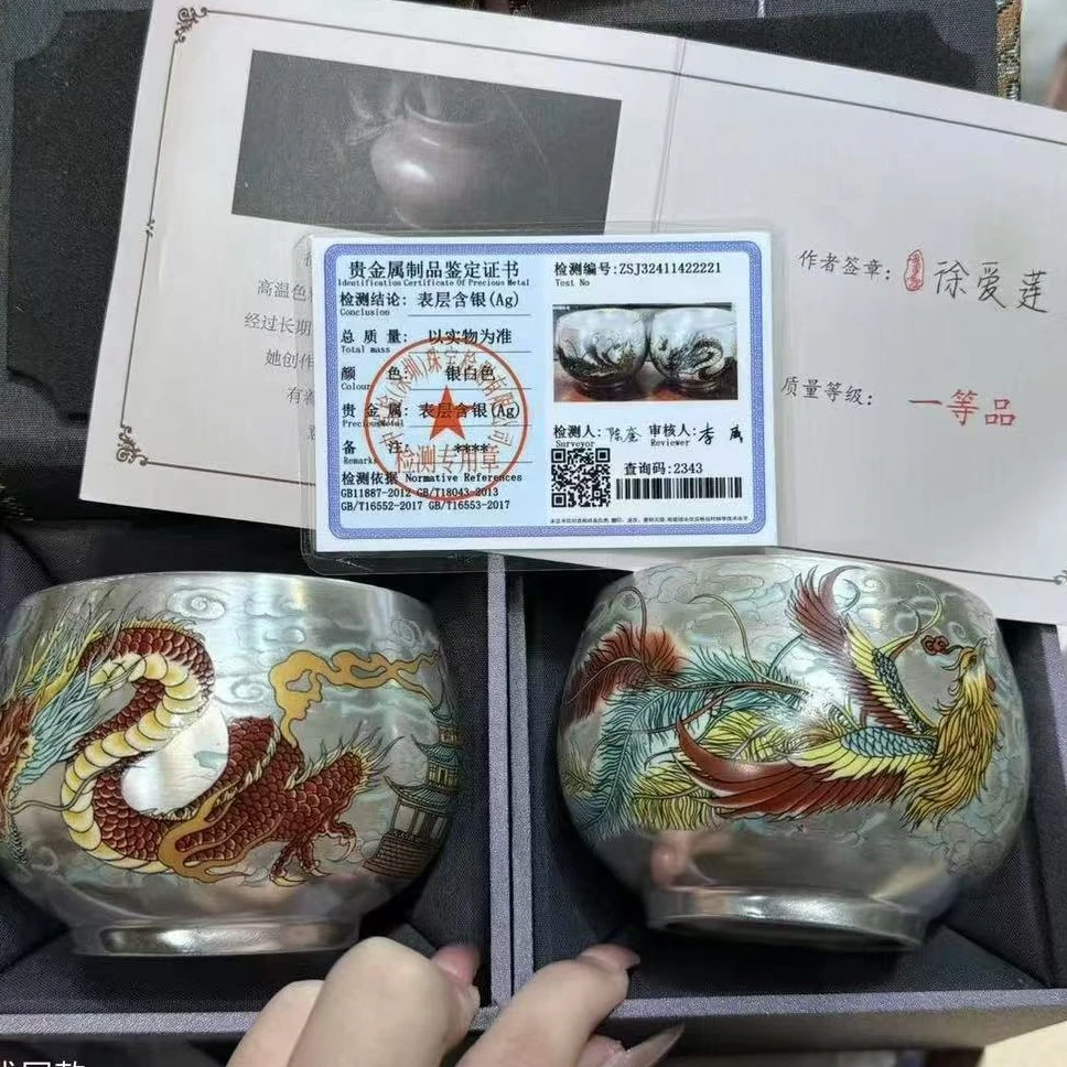 【闪购商品】陶然然茶器链接徐爱莲龙凤鎏银对杯@@@mc012