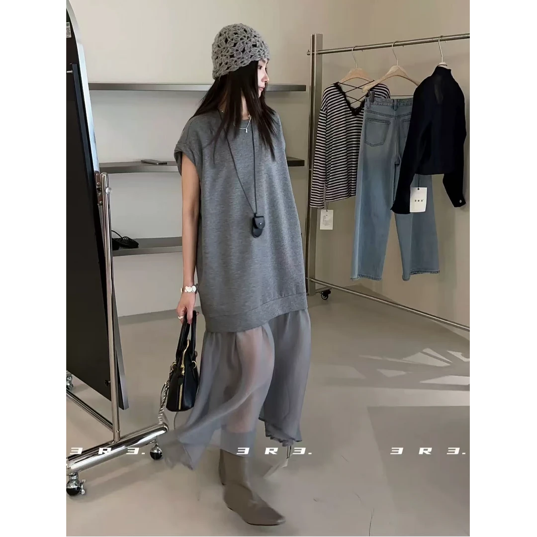 6816 设计感短袖纯色拼接夏季鱼尾裙连衣裙显瘦欧货网红【韩各】