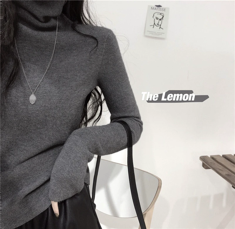大码灰色高领针织打底衫女秋冬高级感保暖洋气内搭堆堆领毛衣显瘦