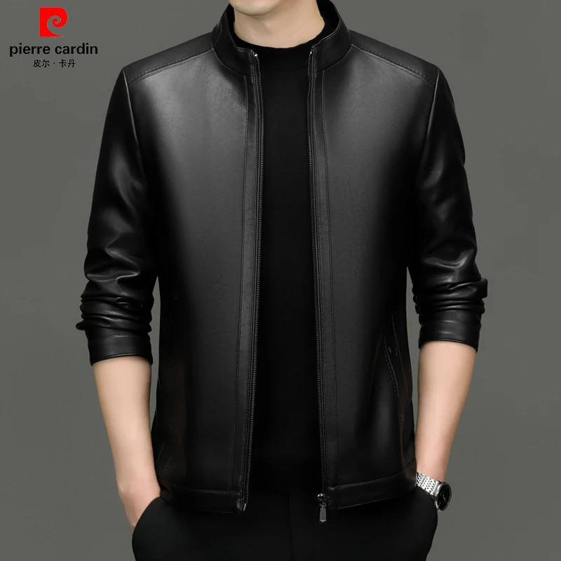 【皮尔卡丹】高档男士春秋皮衣时尚休闲商务立领潮流皮夹克外套男装
