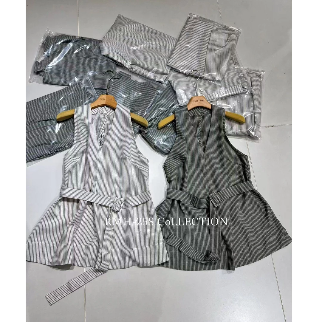 【YIBUDAOWEI】V领挂脖腰带条纹无袖衬衫上衣 6926