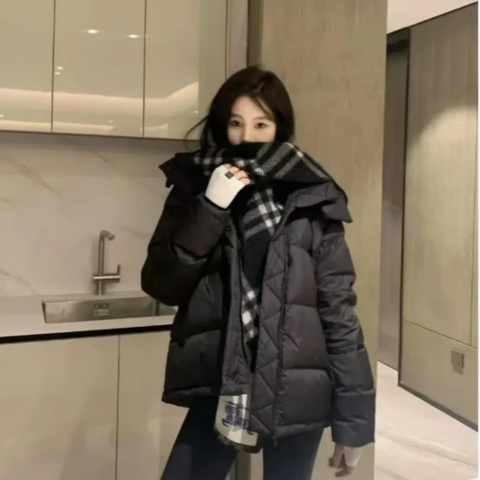 清仓五格羽绒服外套百搭仙女低保和色气质立领连帽羽绒服