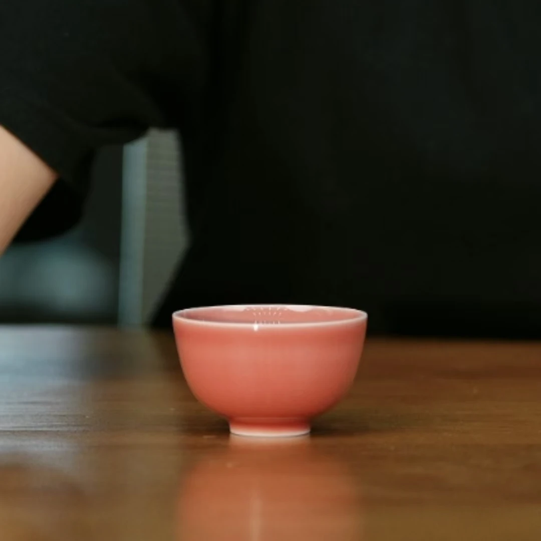 【墨舍名窑】刘建锋窑豇豆红小杯家用陶瓷主人杯景德镇茶具茶杯