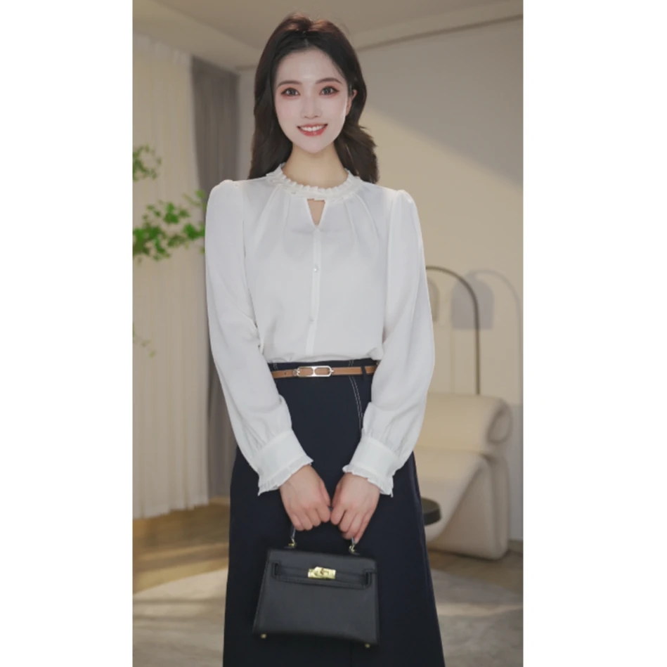 【婷婷甄选】新春衬衫女长袖2025年新款8591335白色法式气质衬衣