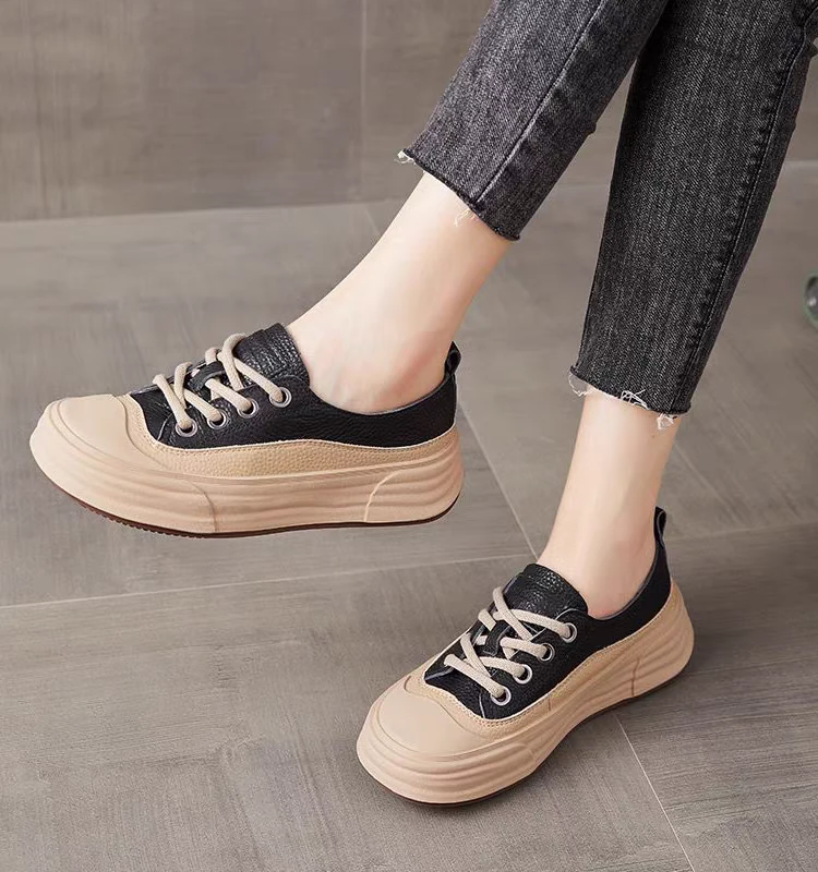 58002头层牛皮厚底复古开口笑板鞋