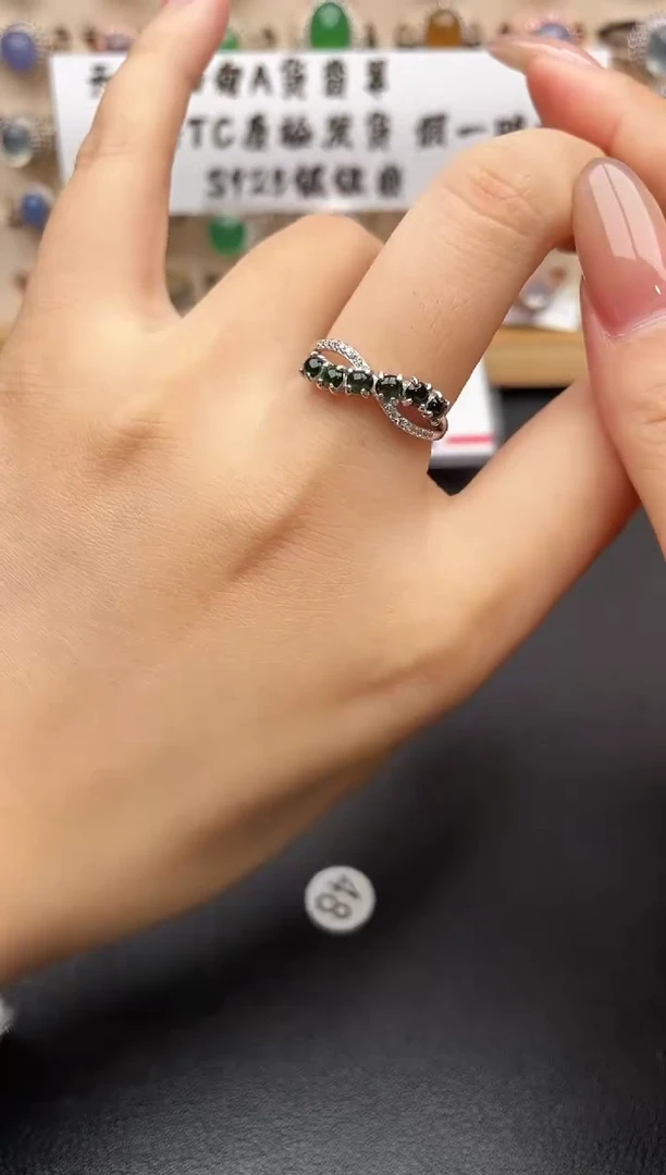 银S925镶嵌戒指翡翠一物一证一礼盒