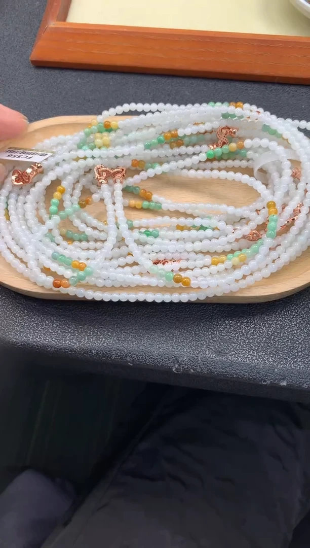 颈饰未镶嵌翡翠FC556 翡翠小米珠双彩珠链 多样性发其一