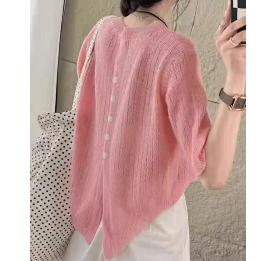 2025春夏季短袖新款时尚小香风针织开衫女软糯温柔风宽松别致上衣