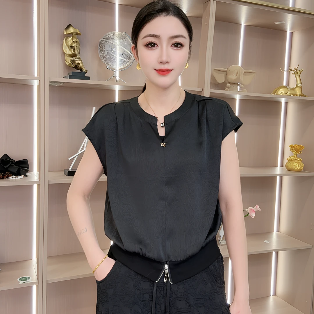 【众帆女装2】夏款常规不起球纯色时尚气质宽松洋气百搭休闲短袖