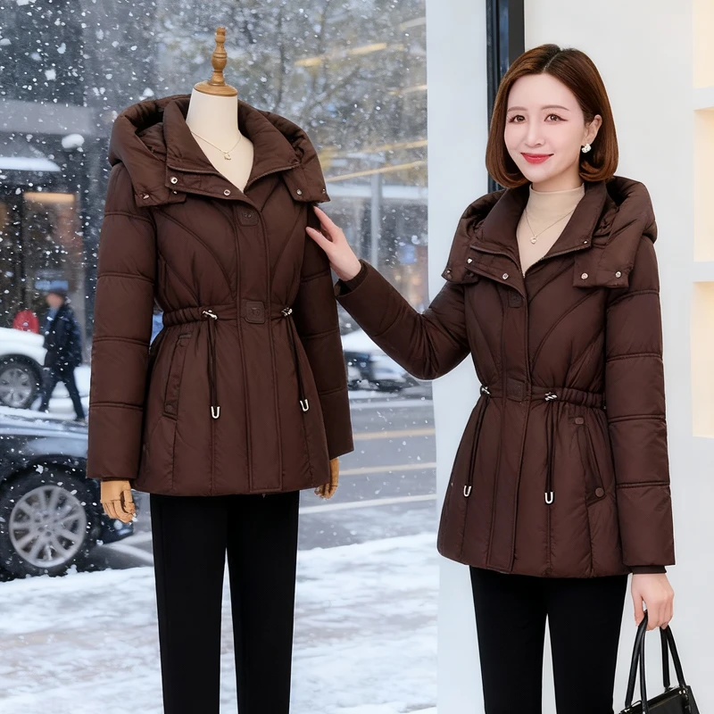 超柔软面料棉衣2025新品女冬季抽绳收腰显瘦保暖加厚时尚百搭棉服