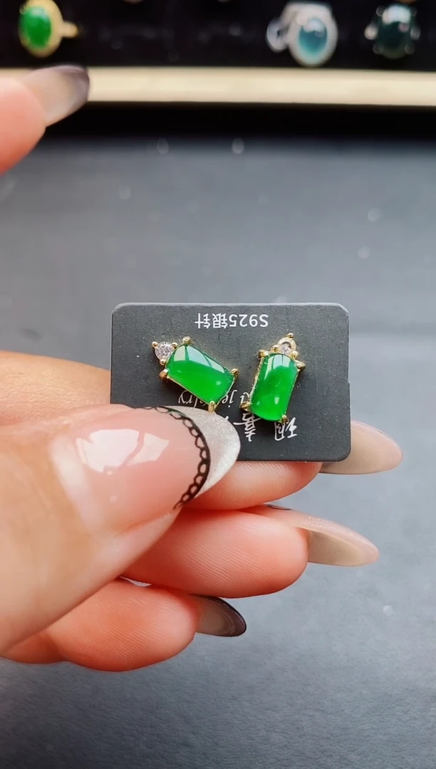 翡翠银S925镶嵌耳饰580505