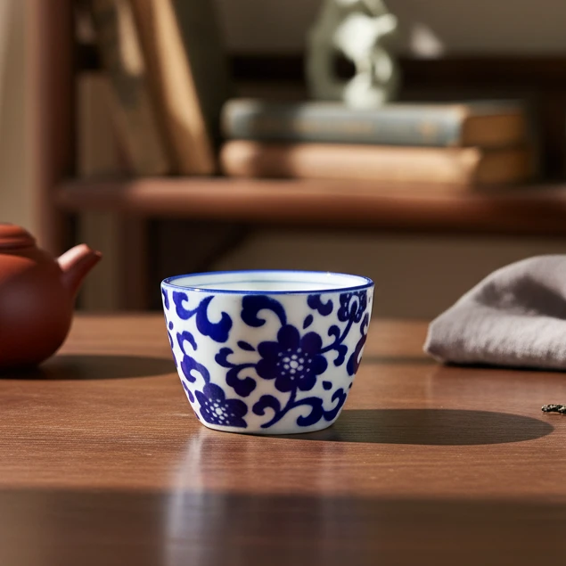 【美浓烧 蓝染小钵7.8*5.2cm】日本进口美浓烧陶土碗家用茶碗