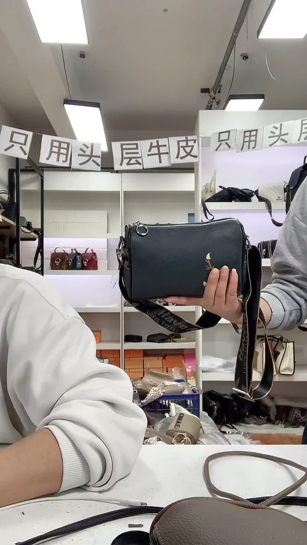 头层牛皮清货真皮 刺绣墨绿