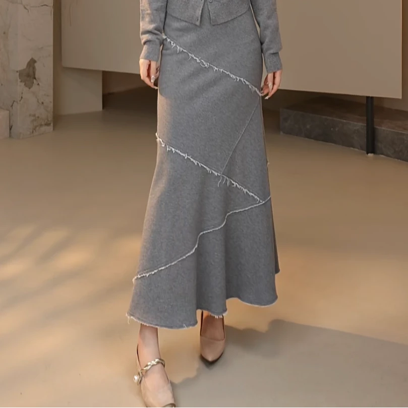 AMASS/阿玛施25新款时尚休闲流苏高腰鱼尾半身裙百搭显瘦5200433