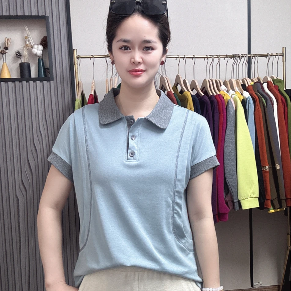 时尚洋气短袖T恤女2025夏季新款质感翻领显瘦外穿时尚半袖上衣潮