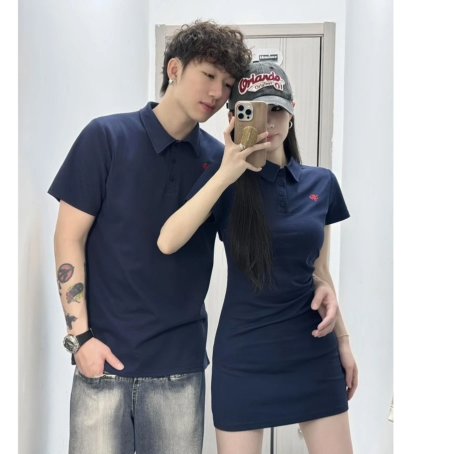 法式纯欲辣妹POLO领短袖修身包臀裙夏季情侣装男生潮牌T恤上衣ins