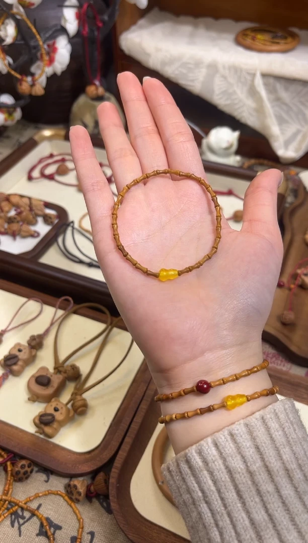 手串桃核【桃缘行】竹节「黄色葫芦」桃木桃核辟、挡、驱、护 备注手围