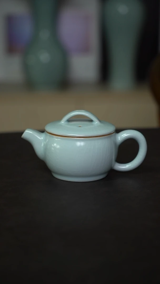 杯子瓷月白釉汉瓦壶全手工