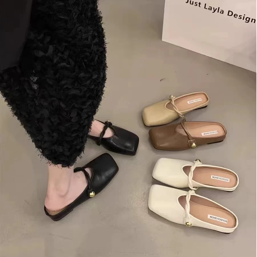 春款法式拖鞋女新款配裙子仙女风包头透气拖鞋D818-2